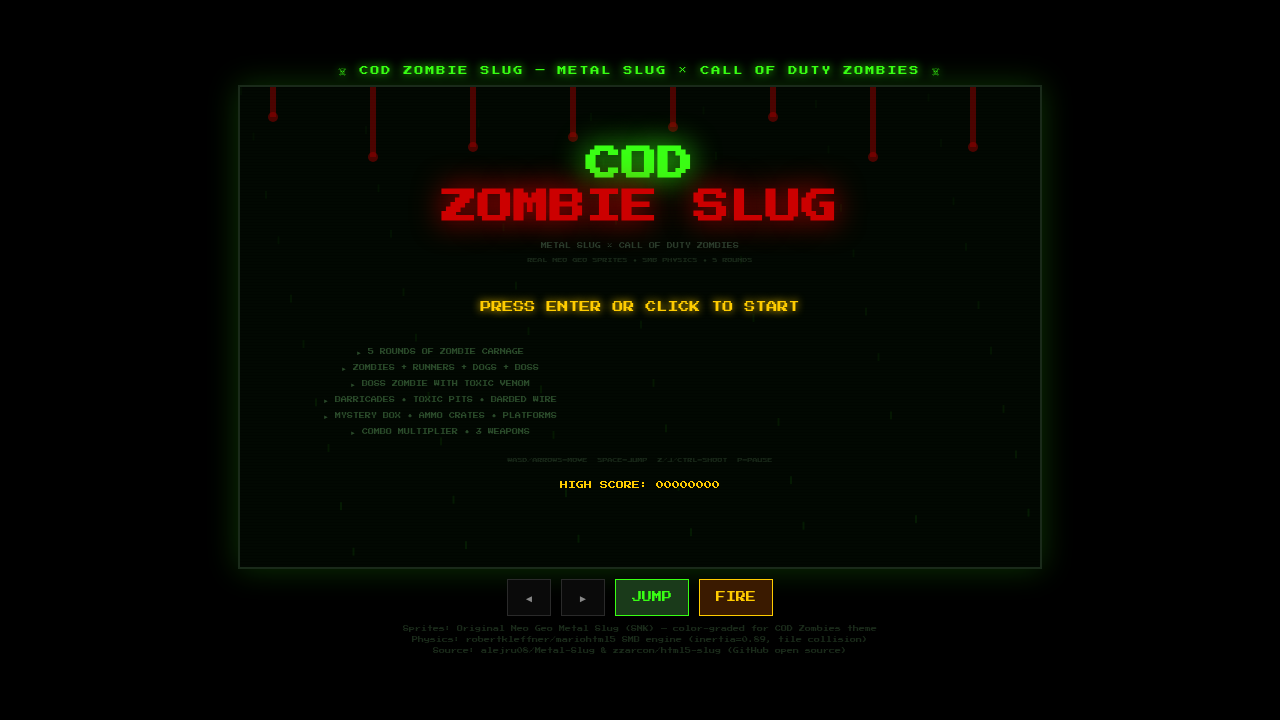 COD Zombie Slug retro browser game title screen